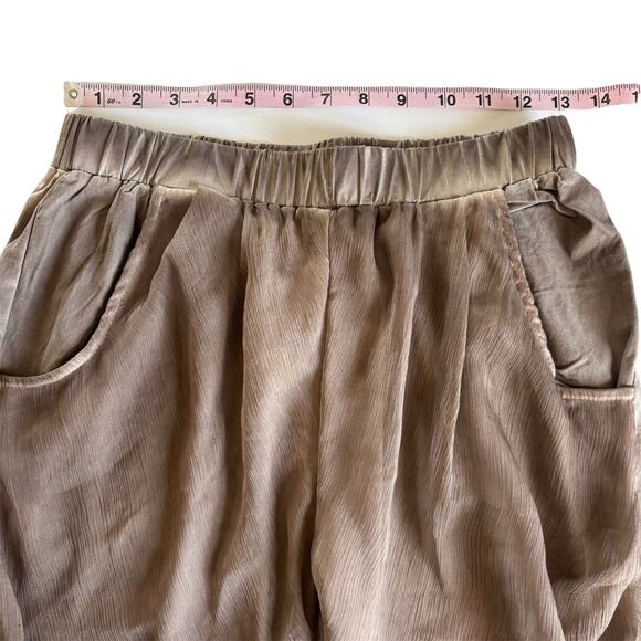 Pretty Angel Tan Brown Linen Blend Pull On Tapered Pants Artsy Eclectic Medium - Picture 2 of 8